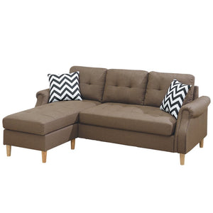 English Elm Living Small Space Reversible Chaise Sectional Sofa with Tufted Linen-Like Upholstery and Rolled Arms Light Coffee 23 L x 34 W x 87 H HS00F6458-ID-AHD