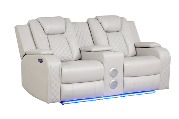 English Elm BENZ Power Reclining 3-Pc Faux Leather Living Room Set with LED Lights, Bluetooth, USB, Cupholders 698781462201