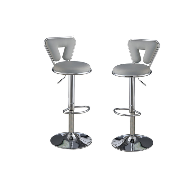 English Elm Adjustable Modern Bar Stool Set of 2 with Gas Lift Lever, Faux Leather Seat and Chrome Metal Base, Stylish Gray 17 L x 18.2 W x 23 H HS00F1643-ID-AHD