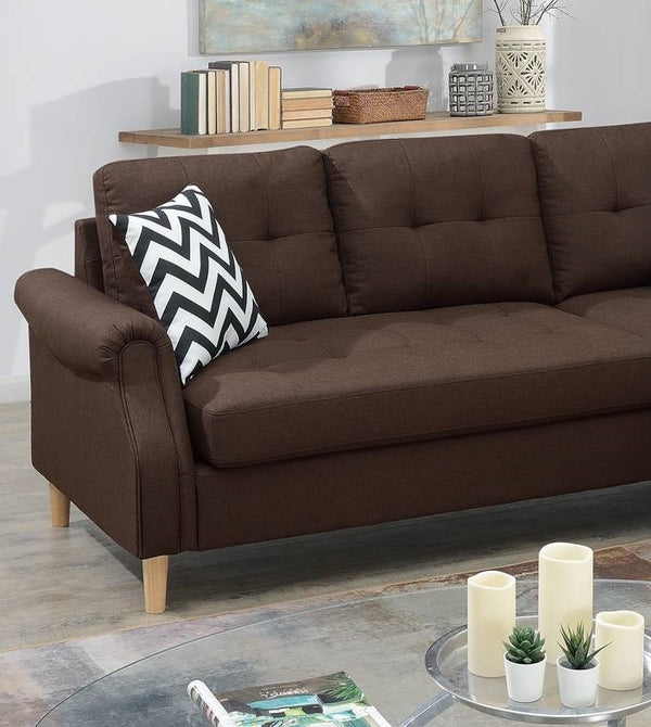 English Elm Living Small Space Reversible Chaise Sectional Sofa with Tufted Linen-Like Upholstery and Rolled Arms Coffee 23 L x 34 W x 87 H HS00F6457-ID-AHD