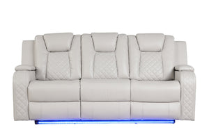 English Elm BENZ Power Reclining Sofa with LED Lights, Faux Leather Ice, One-Touch Controls & Cupholders G150109055