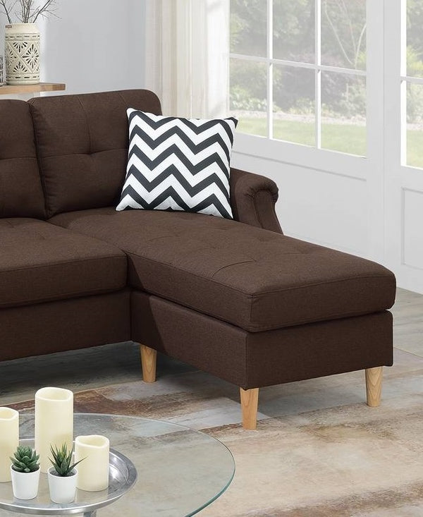 English Elm Living Small Space Reversible Chaise Sectional Sofa with Tufted Linen-Like Upholstery and Rolled Arms Coffee 23 L x 34 W x 87 H HS00F6457-ID-AHD