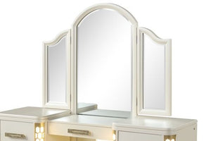 English Elm JASMINE King 5-Pc LED Vanity Bedroom Set with Champagne Tufted Headboard, Gold Accents & Storage B009S01987