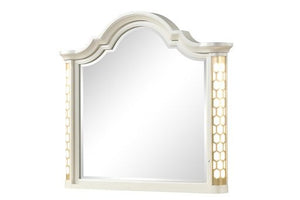 English Elm Jasmine Ornate Beige Wall Mirror with Side LED & Gold Accents, Old-World European Luxury Finish B009P355859