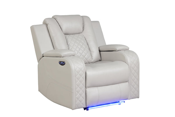 English Elm BENZ Power Reclining 3-Pc Faux Leather Living Room Set with LED Lights, Bluetooth, USB, Cupholders 698781462201