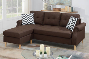 English Elm Living Small Space Reversible Chaise Sectional Sofa with Tufted Linen-Like Upholstery and Rolled Arms Coffee 23 L x 34 W x 87 H HS00F6457-ID-AHD