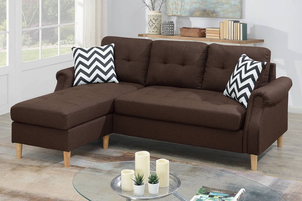 English Elm Living Small Space Reversible Chaise Sectional Sofa with Tufted Linen-Like Upholstery and Rolled Arms Coffee 23 L x 34 W x 87 H HS00F6457-ID-AHD
