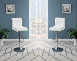 English Elm Adjustable Modern Bar Stool Set of 2 with Gas Lift Lever, Faux Leather Seat and Chrome Metal Base, Stylish White 26 L x 22.83 W x 17.67 H HS00F1645-ID-AHD