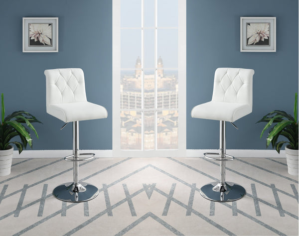 English Elm Adjustable Modern Bar Stool Set of 2 with Gas Lift Lever, Faux Leather Seat and Chrome Metal Base, Stylish White 26 L x 22.83 W x 17.67 H HS00F1645-ID-AHD