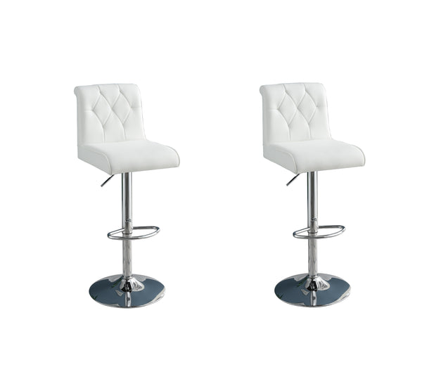English Elm Adjustable Modern Bar Stool Set of 2 with Gas Lift Lever, Faux Leather Seat and Chrome Metal Base, Stylish White 26 L x 22.83 W x 17.67 H HS00F1645-ID-AHD