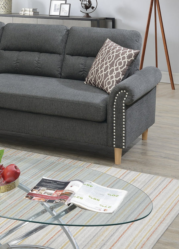 English Elm Slate Reversible Sectional Sofa with Tufted Back, Nailhead Arms, Plush Pillows & Tapered Legs HS00F6447-ID-AHD
