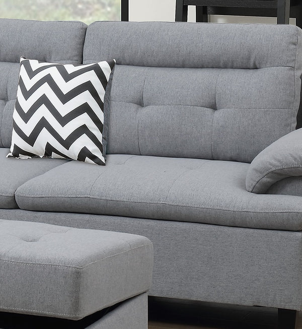 English Elm Living Modern Linen-Like Sectional Sofa with Left Chaise and Storage Ottoman, Tufted Comfort Design Grey 15 L x 23 W x 34 H HS00F6589-ID-AHD