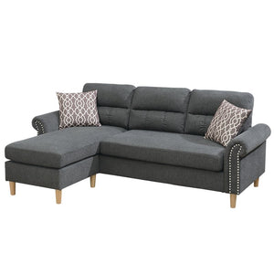English Elm Slate Reversible Sectional Sofa with Tufted Back, Nailhead Arms, Plush Pillows & Tapered Legs HS00F6447-ID-AHD
