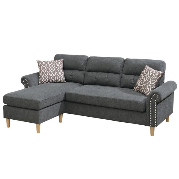 English Elm Slate Reversible Sectional Sofa with Tufted Back, Nailhead Arms, Plush Pillows & Tapered Legs HS00F6447-ID-AHD