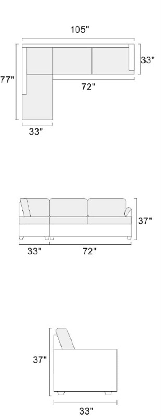 English Elm Living Modern Linen-Like Sectional Sofa with Left Chaise and Storage Ottoman, Tufted Comfort Design Grey 15 L x 23 W x 34 H HS00F6589-ID-AHD