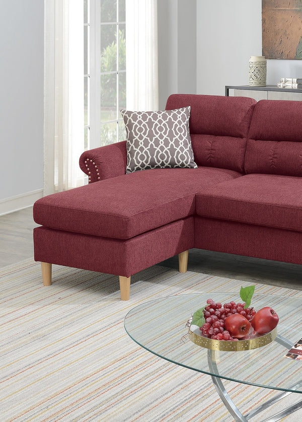 English Elm Paparika Reversible Sectional Sofa 2-Piece Velvet-Like Chaise Tufted Back Pillows Nailhead Arms Cozy Modern HS00F6449-ID-AHD