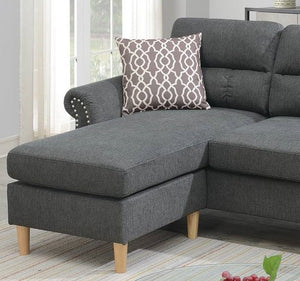 English Elm Slate Reversible Sectional Sofa with Tufted Back, Nailhead Arms, Plush Pillows & Tapered Legs HS00F6447-ID-AHD