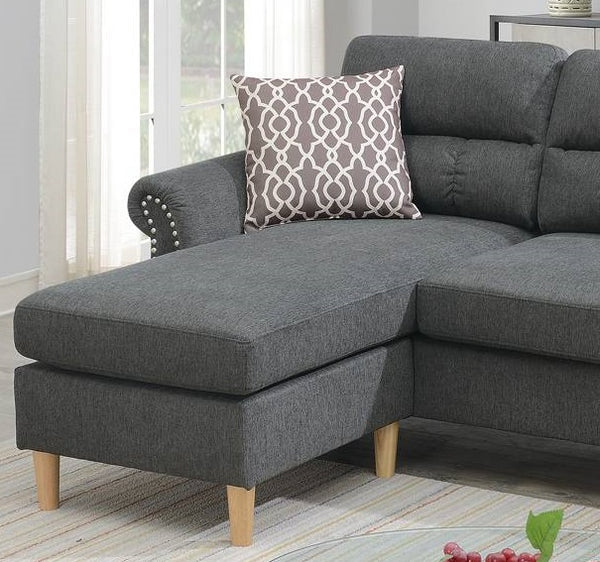 English Elm Slate Reversible Sectional Sofa with Tufted Back, Nailhead Arms, Plush Pillows & Tapered Legs HS00F6447-ID-AHD