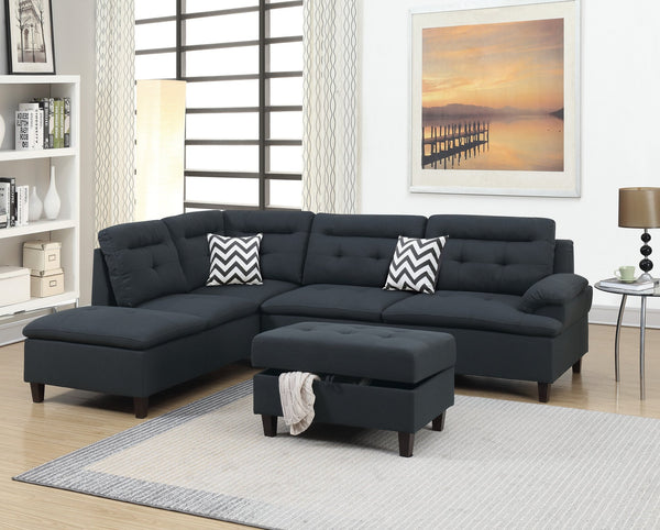 English Elm Living Modern Linen-Like Sectional Sofa with Left Chaise and Storage Ottoman, Tufted Comfort Design Black 15 L x 23 W x 34 H HS00F6588-ID-AHD