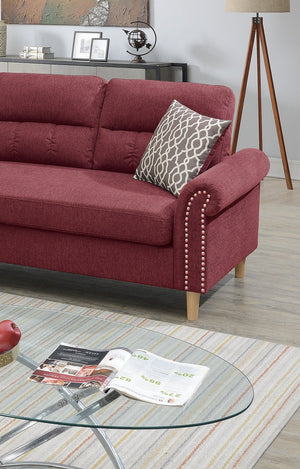 English Elm Paparika Reversible Sectional Sofa 2-Piece Velvet-Like Chaise Tufted Back Pillows Nailhead Arms Cozy Modern HS00F6449-ID-AHD