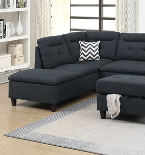 English Elm Living Modern Linen-Like Sectional Sofa with Left Chaise and Storage Ottoman, Tufted Comfort Design Black 15 L x 23 W x 34 H HS00F6588-ID-AHD