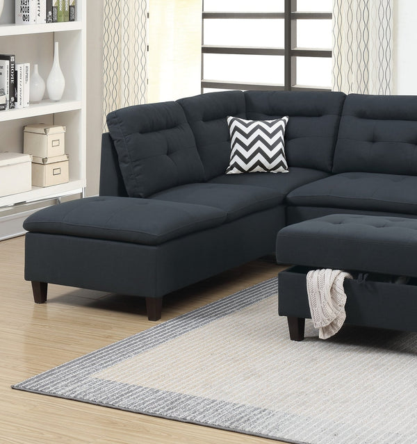 English Elm Living Modern Linen-Like Sectional Sofa with Left Chaise and Storage Ottoman, Tufted Comfort Design Black 15 L x 23 W x 34 H HS00F6588-ID-AHD