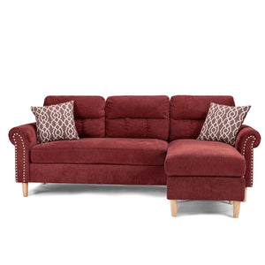 English Elm Paparika Reversible Sectional Sofa 2-Piece Velvet-Like Chaise Tufted Back Pillows Nailhead Arms Cozy Modern HS00F6449-ID-AHD