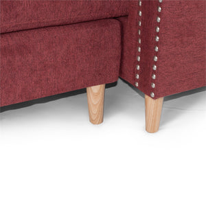 English Elm Paparika Reversible Sectional Sofa 2-Piece Velvet-Like Chaise Tufted Back Pillows Nailhead Arms Cozy Modern HS00F6449-ID-AHD