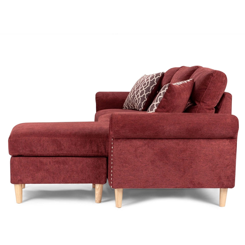 English Elm Paparika Reversible Sectional Sofa 2-Piece Velvet-Like Chaise Tufted Back Pillows Nailhead Arms Cozy Modern HS00F6449-ID-AHD
