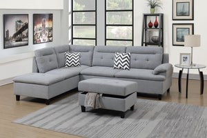 English Elm Living Modern Linen-Like Sectional Sofa with Left Chaise and Storage Ottoman, Tufted Comfort Design Grey 15 L x 23 W x 34 H HS00F6589-ID-AHD
