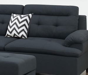 English Elm Living Modern Linen-Like Sectional Sofa with Left Chaise and Storage Ottoman, Tufted Comfort Design Black 15 L x 23 W x 34 H HS00F6588-ID-AHD