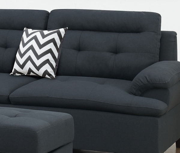 English Elm Living Modern Linen-Like Sectional Sofa with Left Chaise and Storage Ottoman, Tufted Comfort Design Black 15 L x 23 W x 34 H HS00F6588-ID-AHD