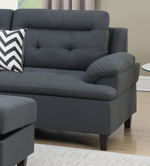 English Elm Living Charcoal Linen-Like Sectional Sofa with Left Chaise & Storage Ottoman, Tufted Cushions, Solid Frame HS00F6590-ID-AHD