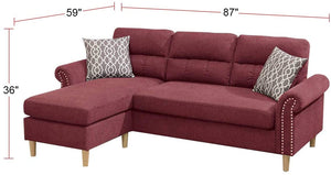 English Elm Paparika Reversible Sectional Sofa 2-Piece Velvet-Like Chaise Tufted Back Pillows Nailhead Arms Cozy Modern HS00F6449-ID-AHD