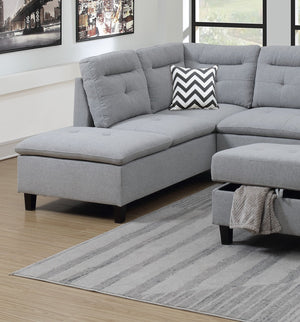English Elm Living Modern Linen-Like Sectional Sofa with Left Chaise and Storage Ottoman, Tufted Comfort Design Grey 15 L x 23 W x 34 H HS00F6589-ID-AHD