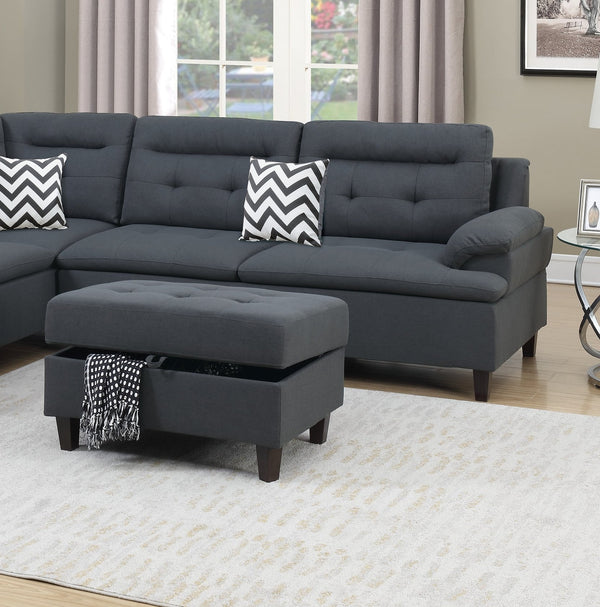 English Elm Living Charcoal Linen-Like Sectional Sofa with Left Chaise & Storage Ottoman, Tufted Cushions, Solid Frame HS00F6590-ID-AHD