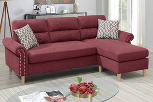 English Elm Paparika Reversible Sectional Sofa 2-Piece Velvet-Like Chaise Tufted Back Pillows Nailhead Arms Cozy Modern HS00F6449-ID-AHD