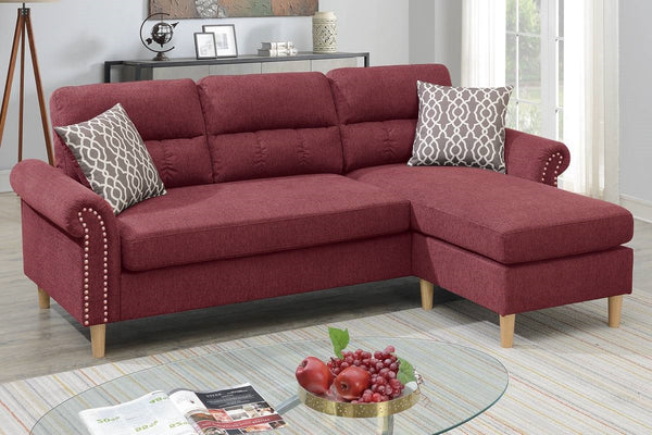 English Elm Paparika Reversible Sectional Sofa 2-Piece Velvet-Like Chaise Tufted Back Pillows Nailhead Arms Cozy Modern HS00F6449-ID-AHD