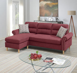 English Elm Paparika Reversible Sectional Sofa 2-Piece Velvet-Like Chaise Tufted Back Pillows Nailhead Arms Cozy Modern HS00F6449-ID-AHD