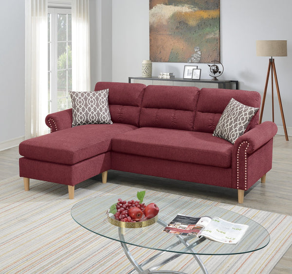 English Elm Paparika Reversible Sectional Sofa 2-Piece Velvet-Like Chaise Tufted Back Pillows Nailhead Arms Cozy Modern HS00F6449-ID-AHD