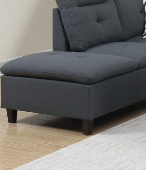 English Elm Living Charcoal Linen-Like Sectional Sofa with Left Chaise & Storage Ottoman, Tufted Cushions, Solid Frame HS00F6590-ID-AHD
