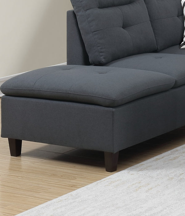 English Elm Living Charcoal Linen-Like Sectional Sofa with Left Chaise & Storage Ottoman, Tufted Cushions, Solid Frame HS00F6590-ID-AHD