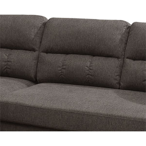 English Elm Tan Reversible Sectional Sofa — Tufted Velvet-Look Linen Polyfiber, Roll Arms, Pillows, Nailhead Trim HS00F6448-ID-AHD
