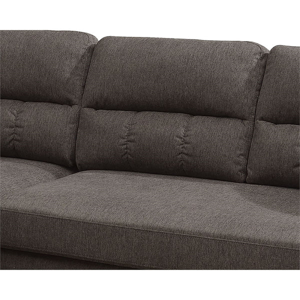 English Elm Tan Reversible Sectional Sofa — Tufted Velvet-Look Linen Polyfiber, Roll Arms, Pillows, Nailhead Trim HS00F6448-ID-AHD