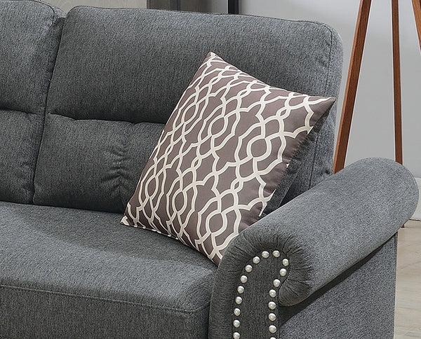 English Elm Slate Reversible Sectional Sofa with Tufted Back, Nailhead Arms, Plush Pillows & Tapered Legs HS00F6447-ID-AHD