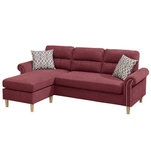 English Elm Paparika Reversible Sectional Sofa 2-Piece Velvet-Like Chaise Tufted Back Pillows Nailhead Arms Cozy Modern HS00F6449-ID-AHD