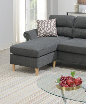 English Elm Slate Reversible Sectional Sofa with Tufted Back, Nailhead Arms, Plush Pillows & Tapered Legs HS00F6447-ID-AHD