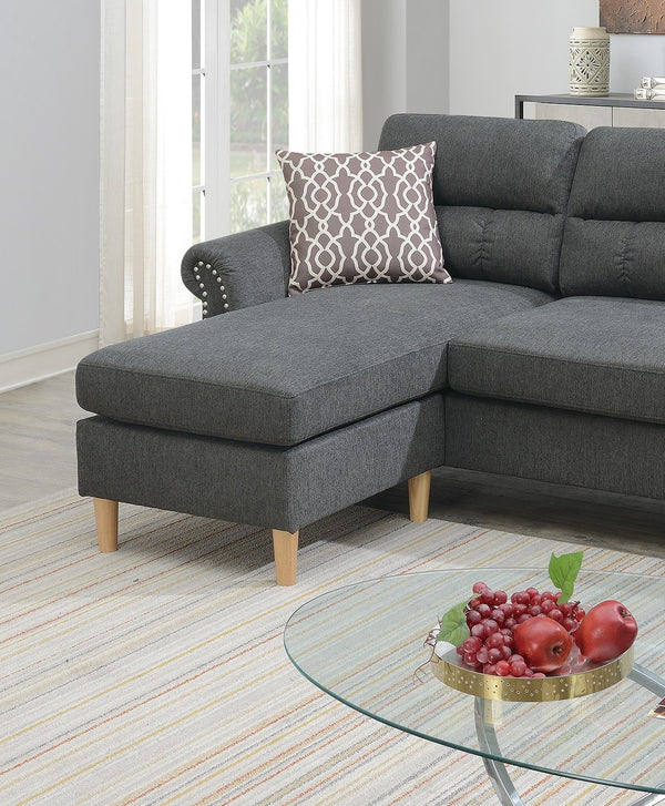 English Elm Slate Reversible Sectional Sofa with Tufted Back, Nailhead Arms, Plush Pillows & Tapered Legs HS00F6447-ID-AHD