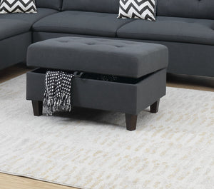 English Elm Living Charcoal Linen-Like Sectional Sofa with Left Chaise & Storage Ottoman, Tufted Cushions, Solid Frame HS00F6590-ID-AHD
