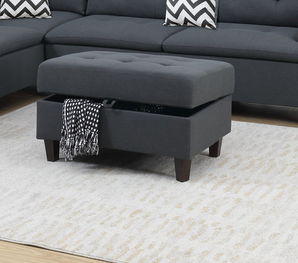 English Elm Living Charcoal Linen-Like Sectional Sofa with Left Chaise & Storage Ottoman, Tufted Cushions, Solid Frame HS00F6590-ID-AHD